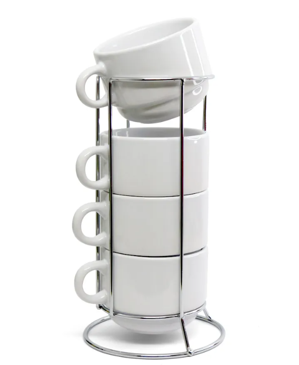 Kit 4 xícaras + Suporte de metal